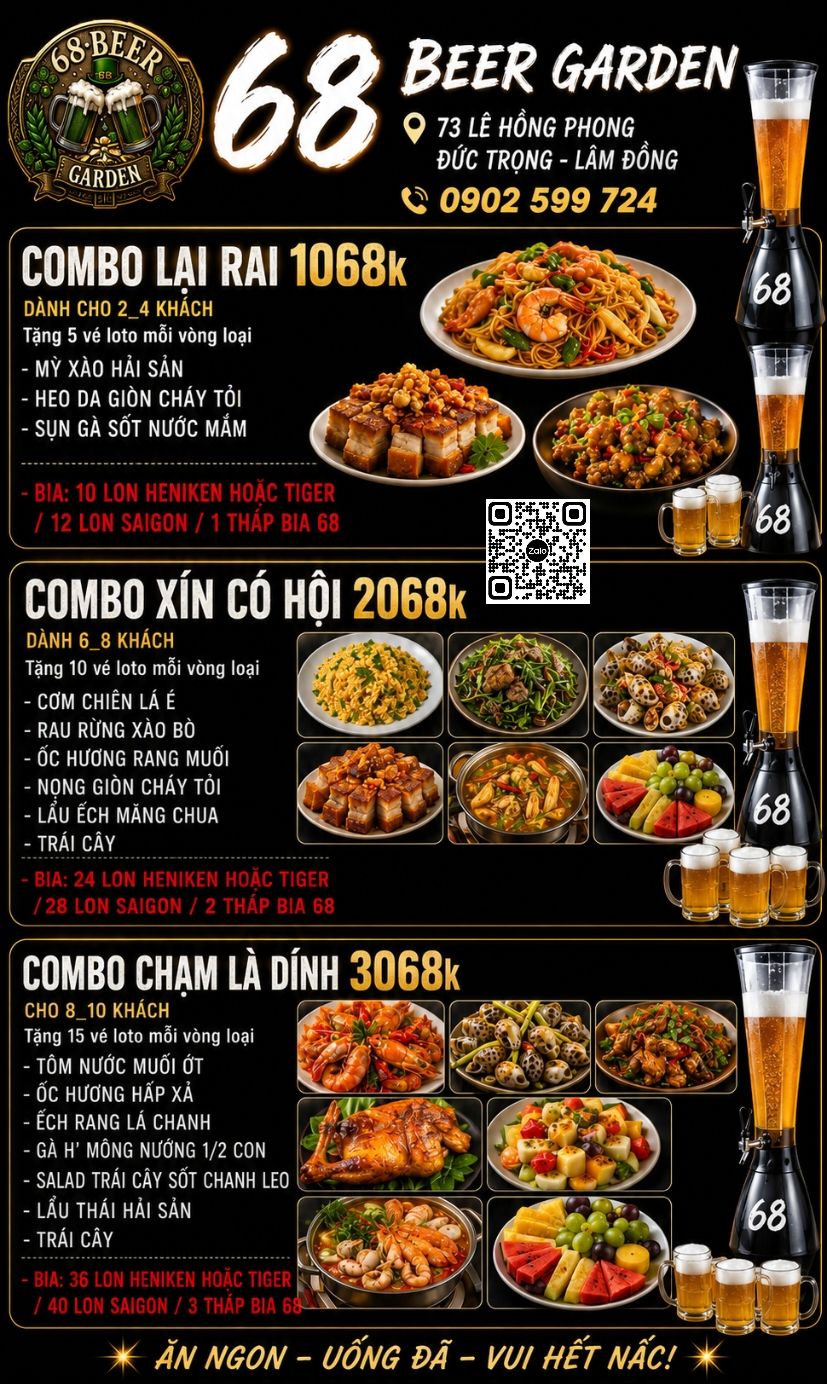 Menu Combo 68 Garden Toàn Món Ngon Độc Lạ