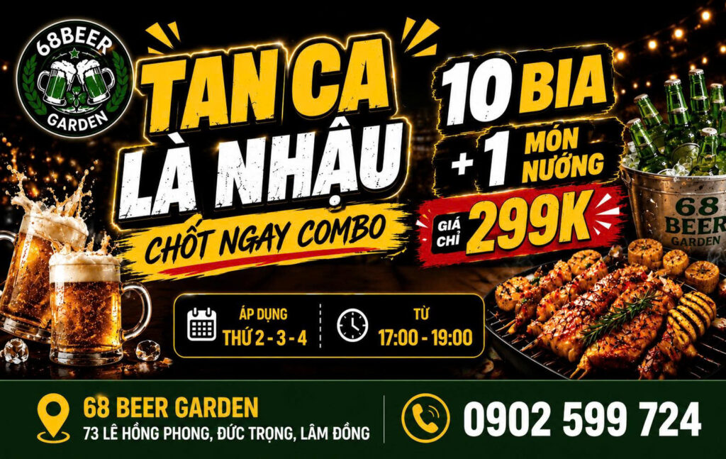 Banner Chương Trình Ưu Đãi 68 Beer Garden Đức Trọng Lâm Đồng