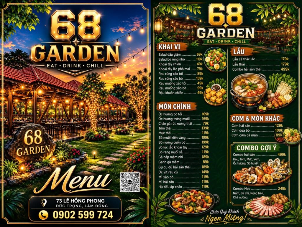 Menu Sân Vườn 68 Garden
