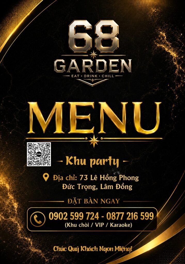 Menu Party 68 Garden Booking